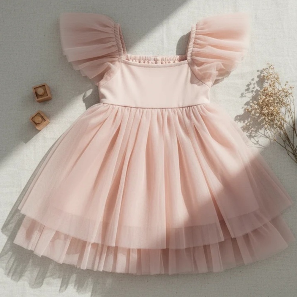 Indie Blue Fawn Dress soft pink girls flower girl
